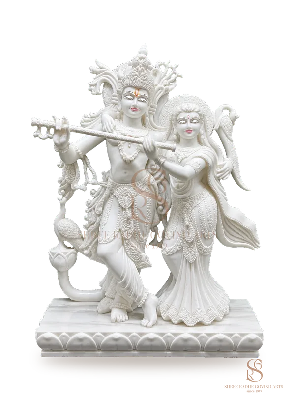 Radha Krishna moorti in white marble