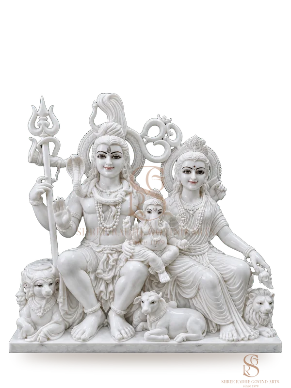 Shiv Parivar moorti in white marble